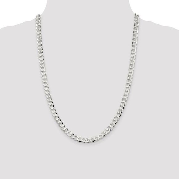 Men's 6.8mm Sterling Silver Solid Flat Curb Chain Necklace, 24 Inch - Picture 2 of 8